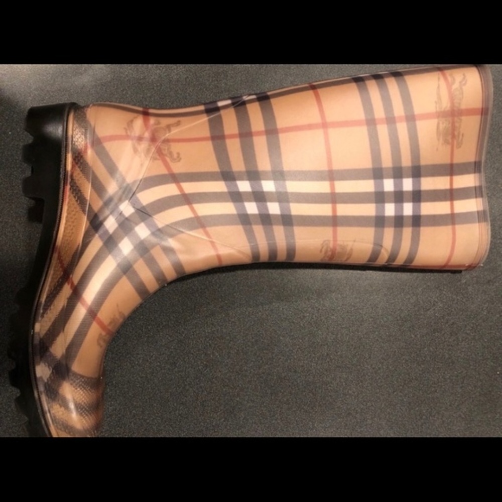 Burberry Tan and Black Plaid Winter Rain Boots